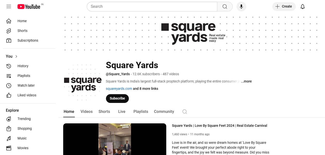 Youtube channel of square yard